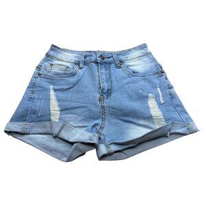 Womens Distressed Denim Shorts XS Blue